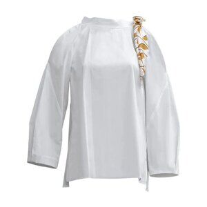 DOROTHEE SCHUMACHER Papertouch Ease White Cotton Poplin Blouse, Size 4/XL
